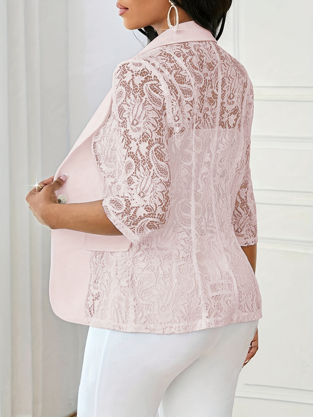 PatchworkÉlan™ – Lace Patchwork Blazer (European Style, Pocket Flaps, Button Front)