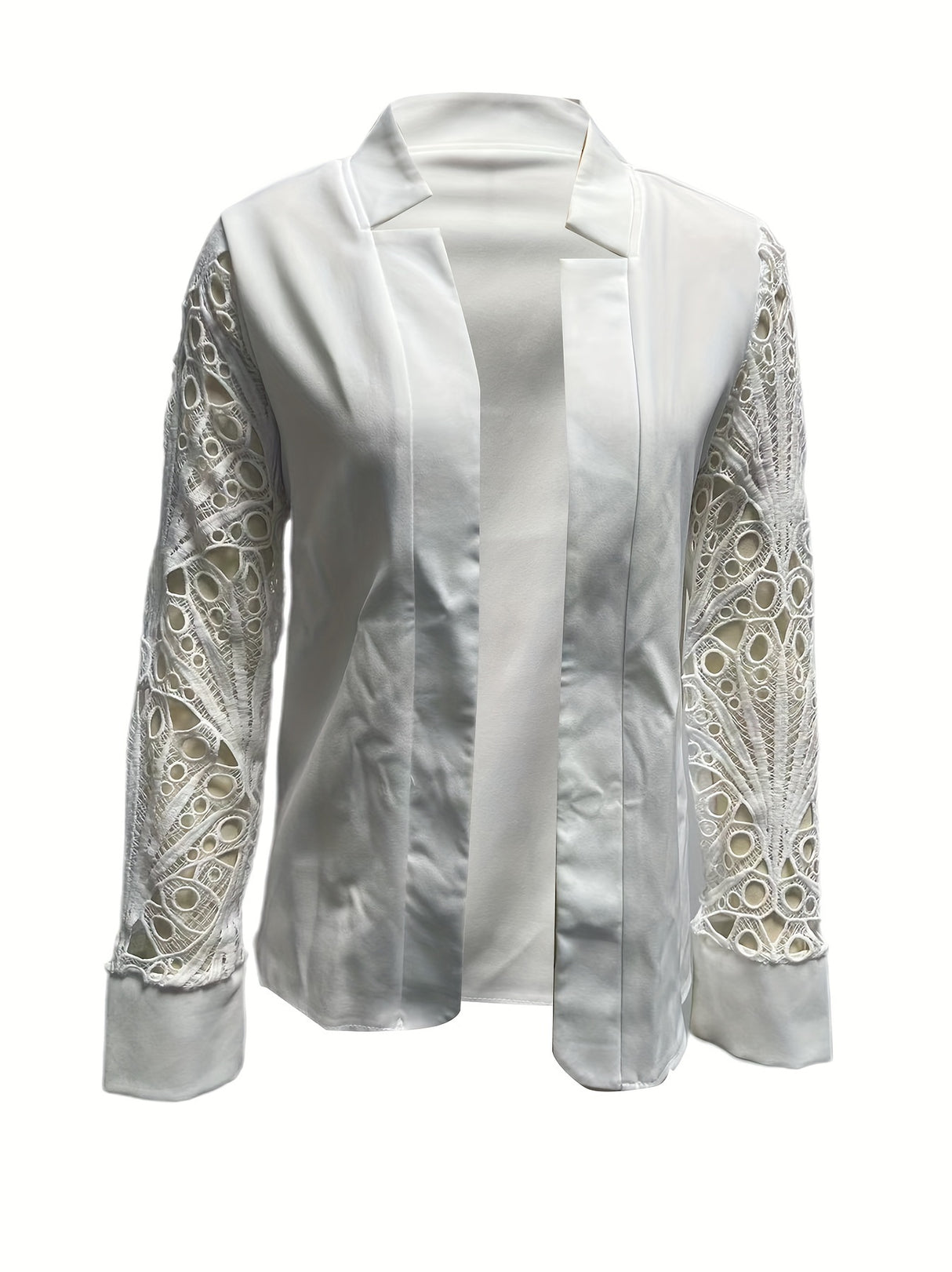 LaceLuxe™ – Contrast Lace Blazer (Durable Fabric, Feminine Touch, Easy Care)