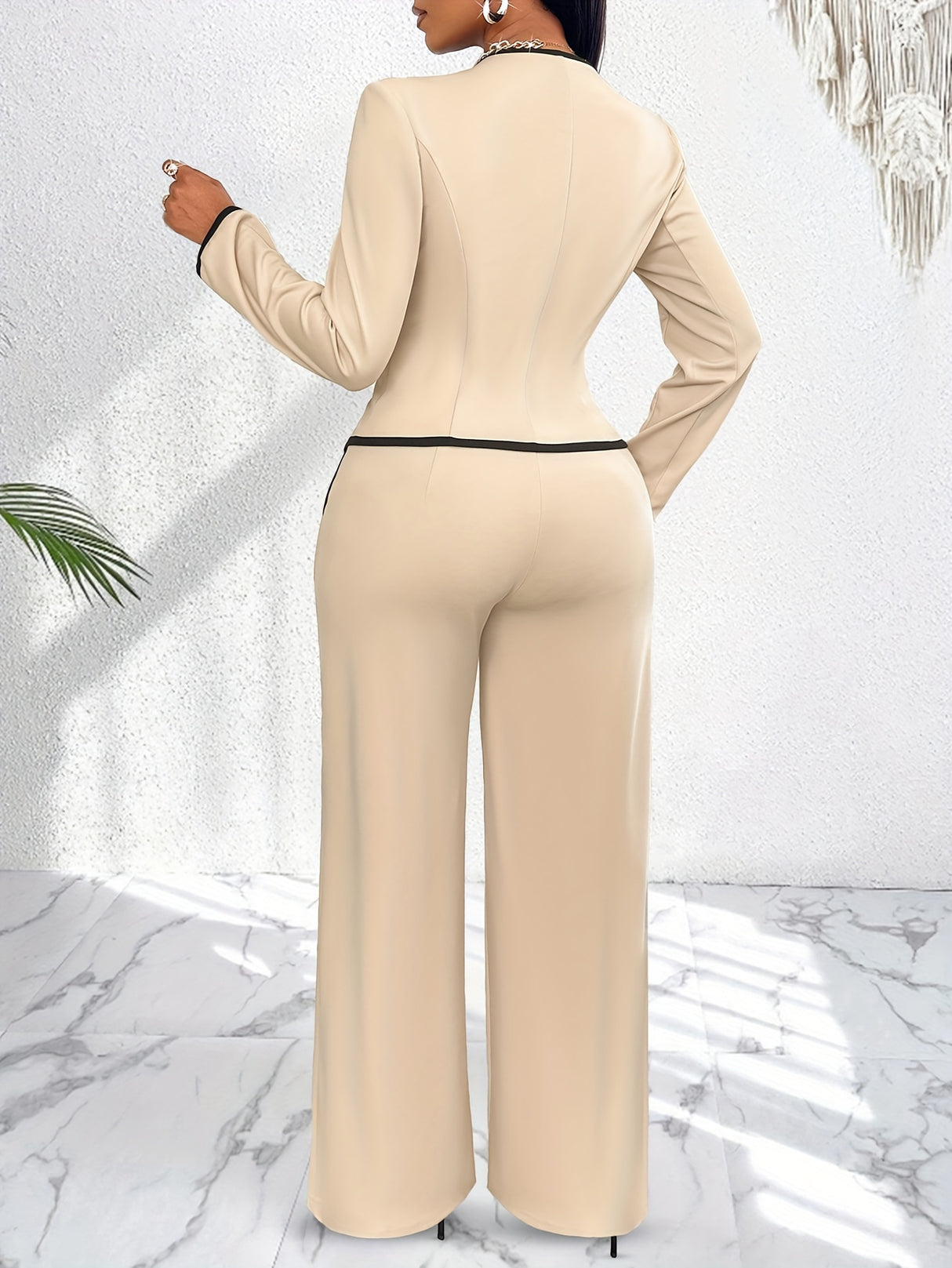AsymLuxe™ – Blazer Pantsuit Set (Asym Hem, Deep V-Neck, Elegant All-Day Wear)