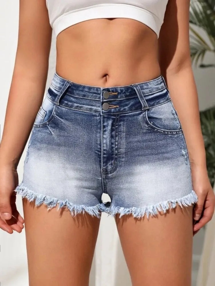 Women Ripped Tassel Denim Shorts