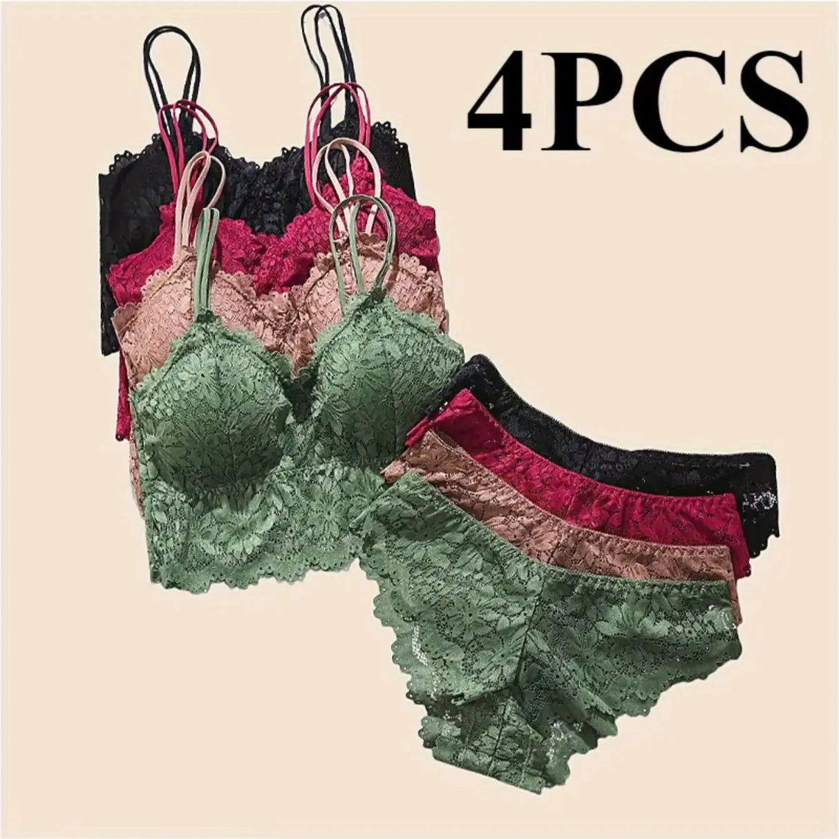 Women 4PCS Lace Lingerie Set