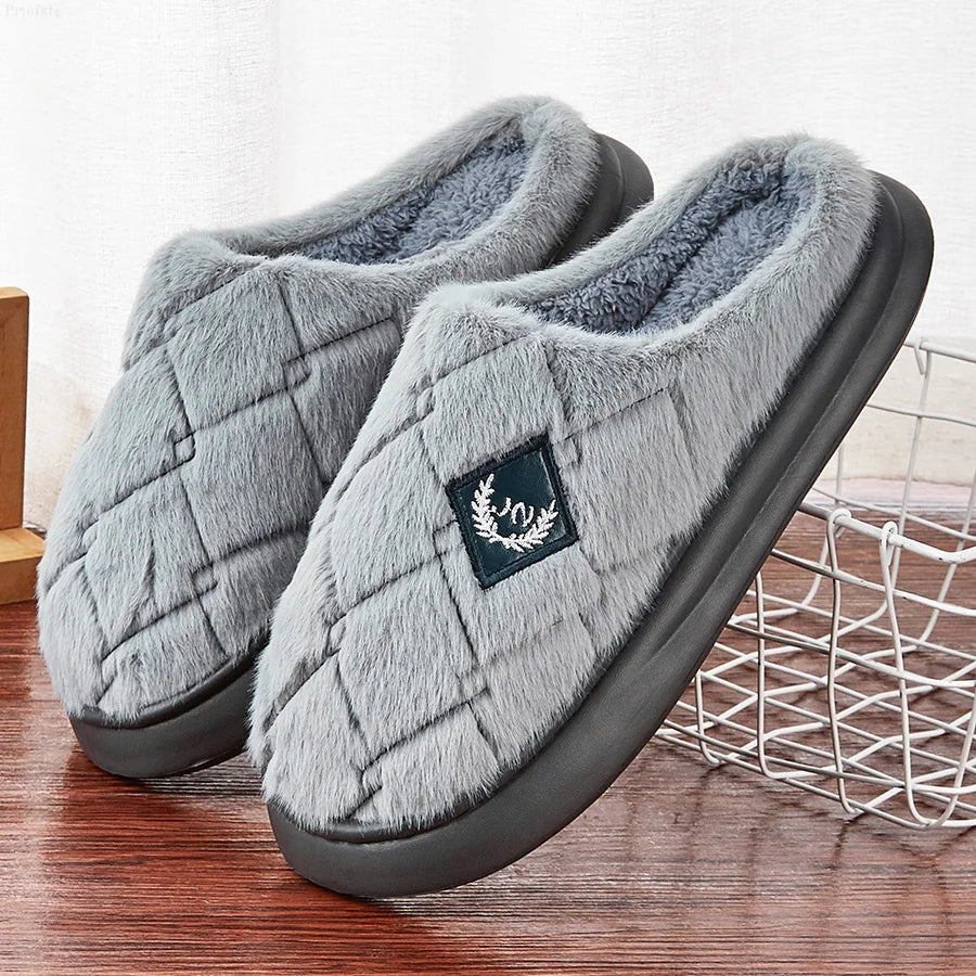 Men Winter Warm Plush Non-Slip Slippers