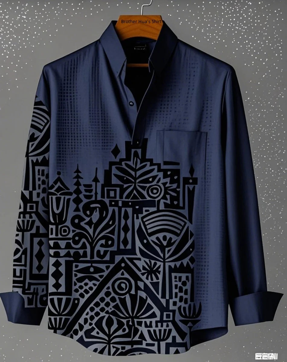 Men Linen Stand Collar Long Sleeve Shirt