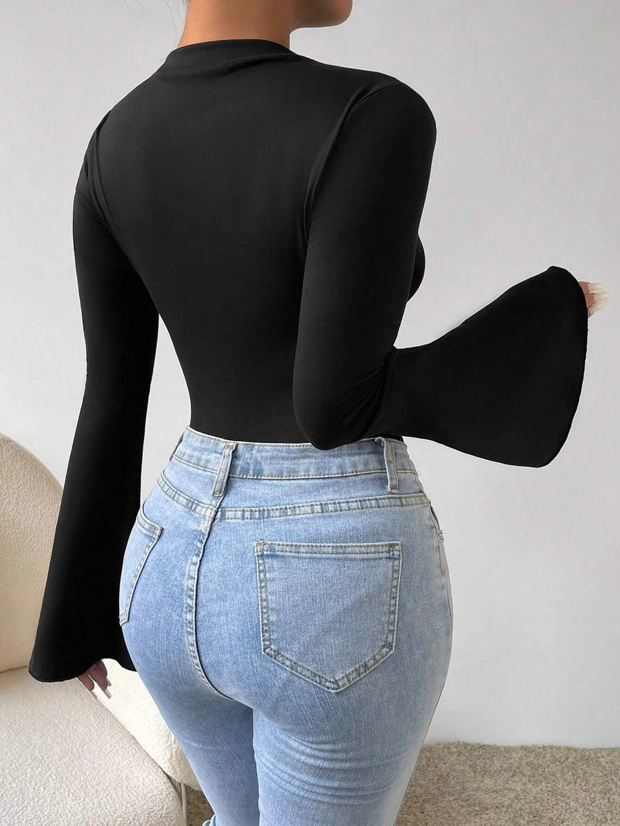 Ribbed Square Neck Bodysuit – Short Sleeve Top