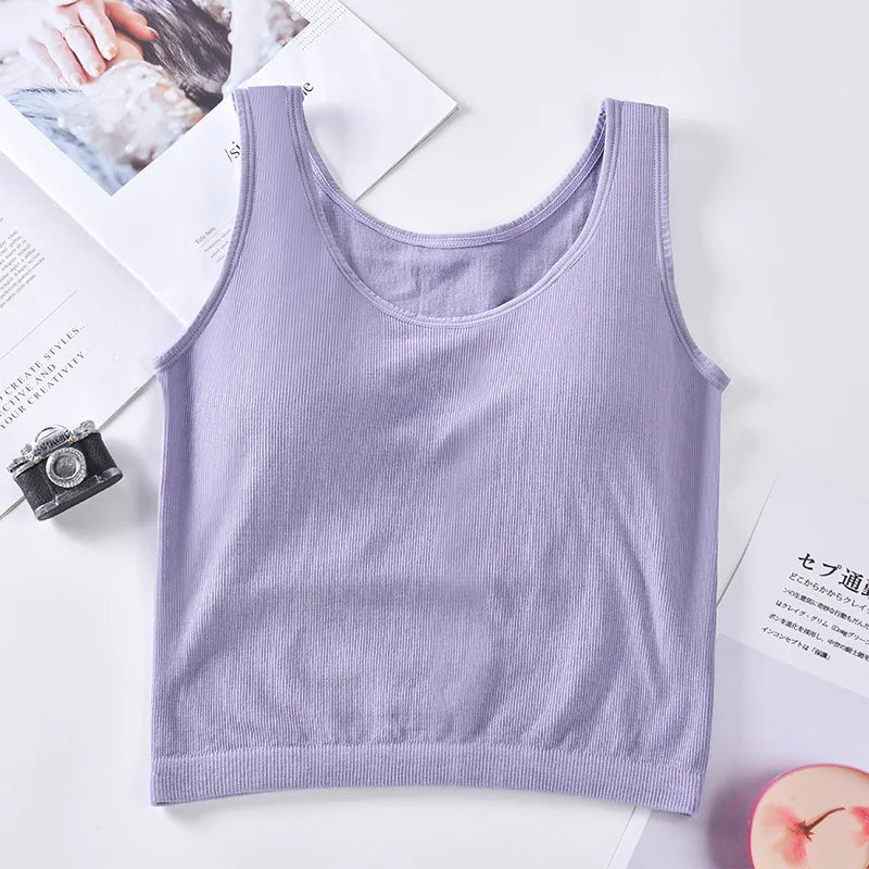 KnitMuse™ sexy knitted padded camisole in soft lavender for women, ideal summer lingerie-style vest.