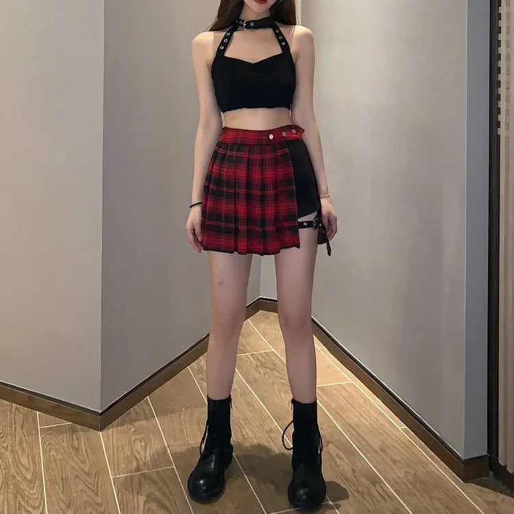 Women Plaid Gothic Half Skirt