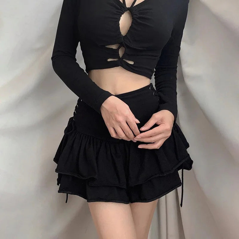 Women Goth Bandage Mini Skirt