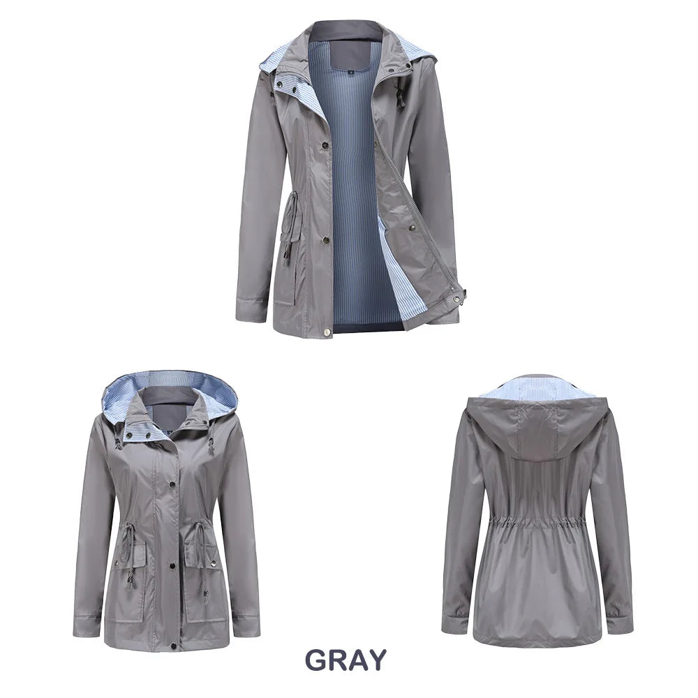Purple Hooded Waterproof Women's Jacket – Spring Office Outerwear