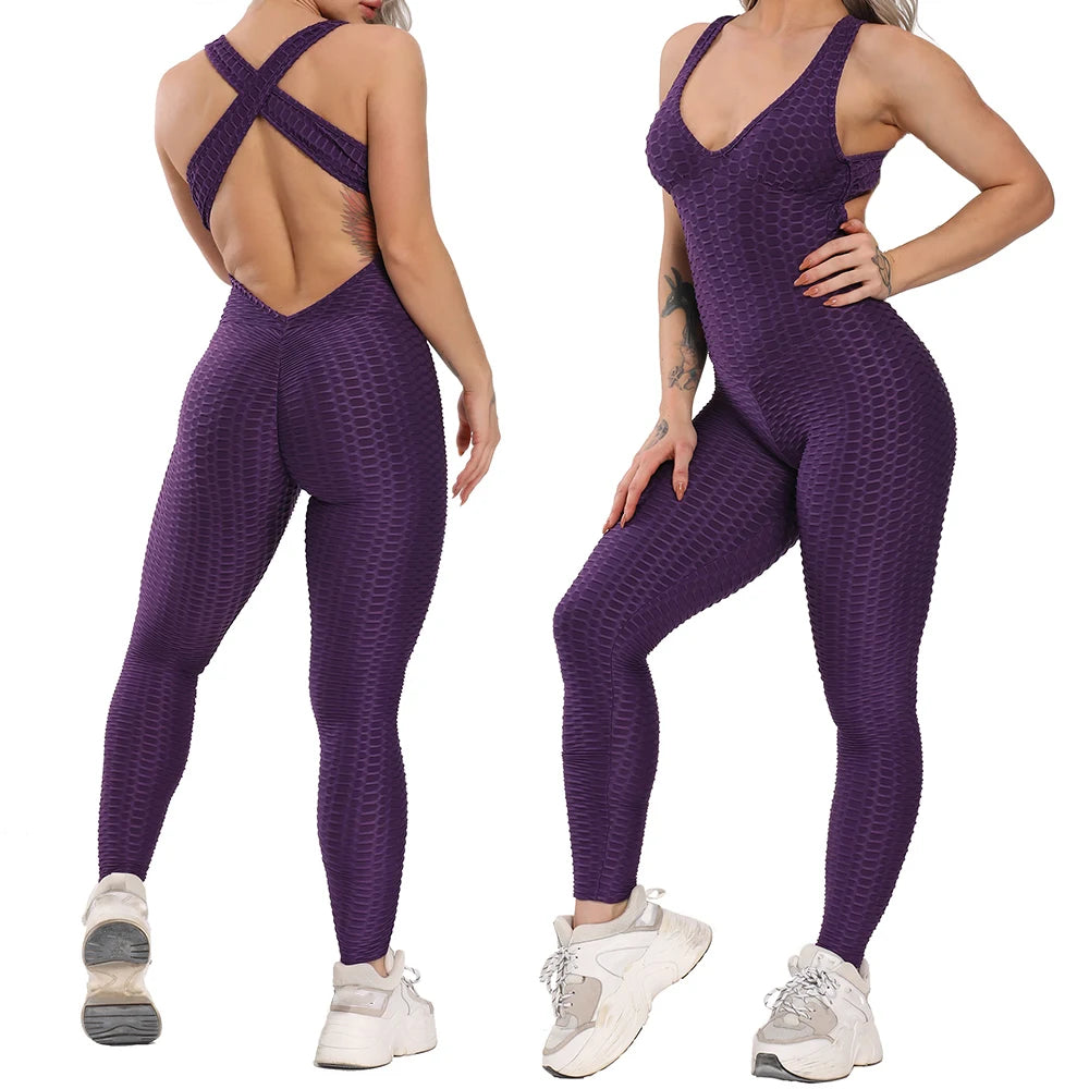 FlexFemme™ – Backless Halter Fitness Jumpsuit (Breathable, Sculpting & Supportive)