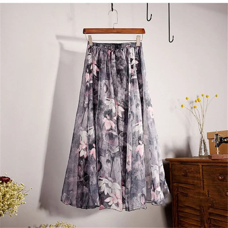 Women Boho Chiffon Long Skirt