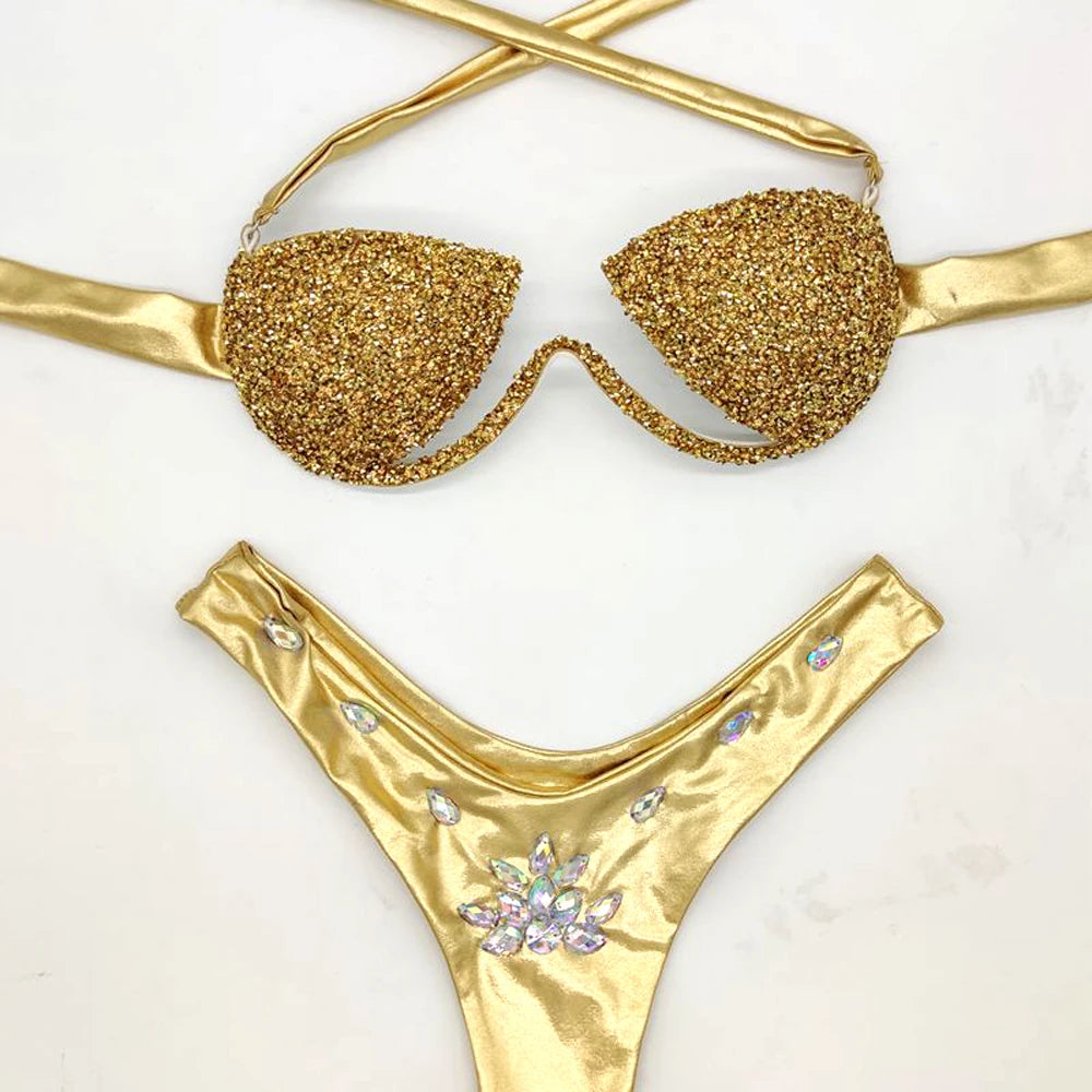 Women Rhinestone Bikini Set
