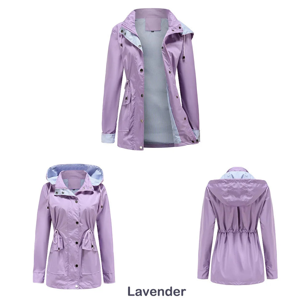 Purple Hooded Waterproof Women's Jacket – Spring Office Outerwear
