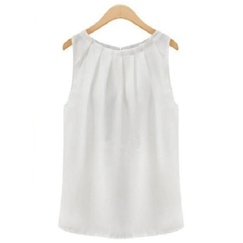 Women Chiffon Sleeveless Round Neck Blouse