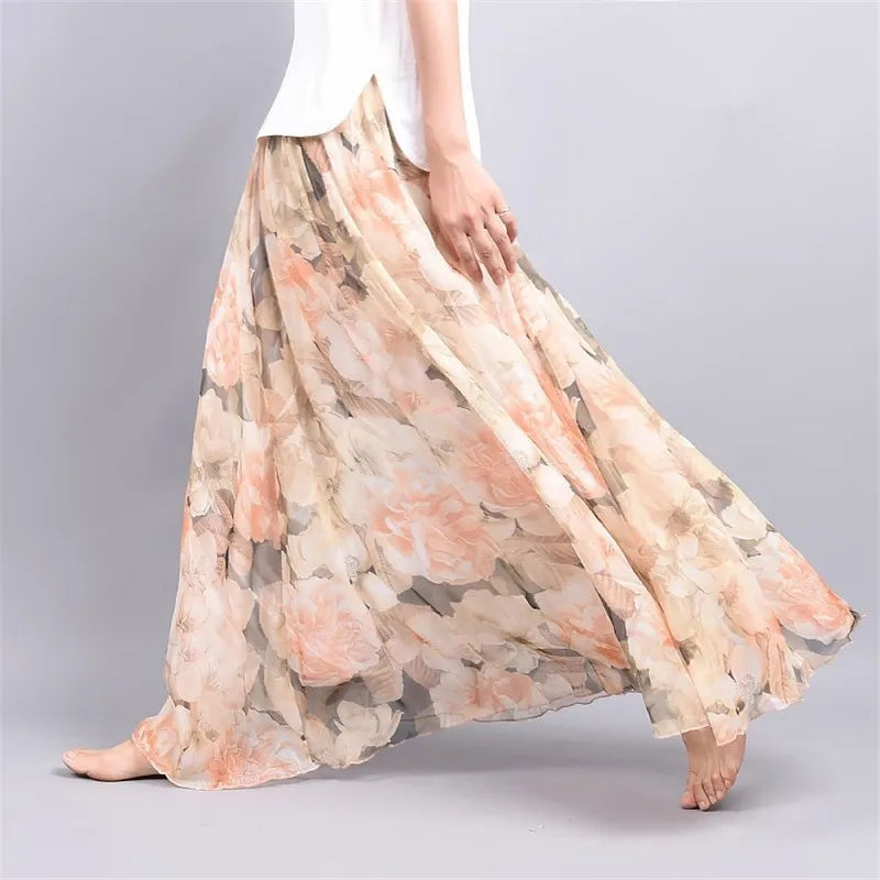 Women Boho Chiffon Long Skirt