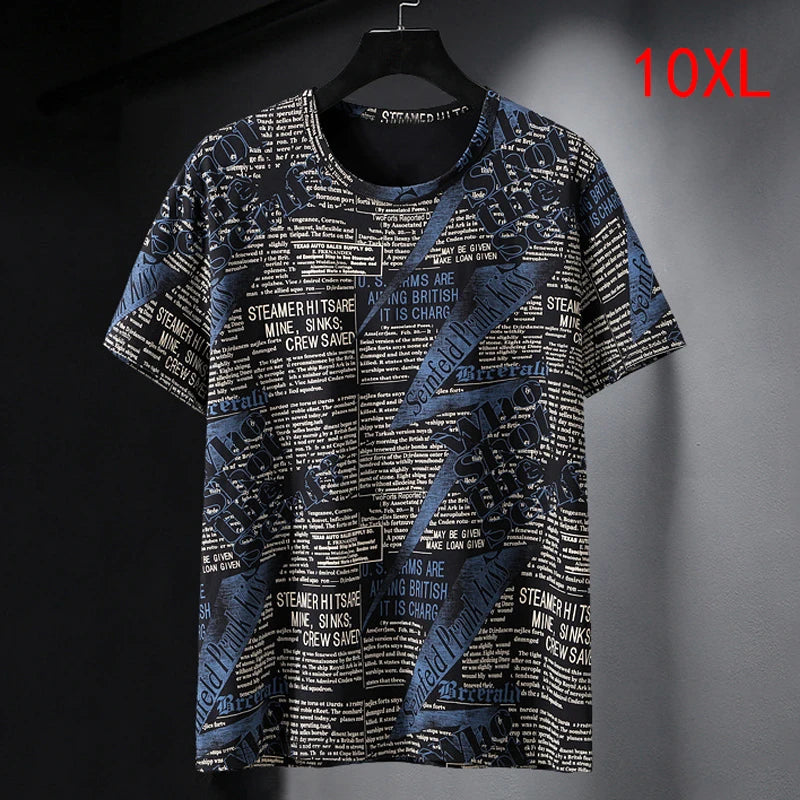 Men's Oversized Letter Print T-Shirt – 9XL/10XL