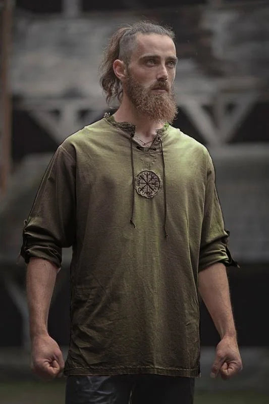 Men's Plus Size Viking Embroidered Shirt – Lace-Up