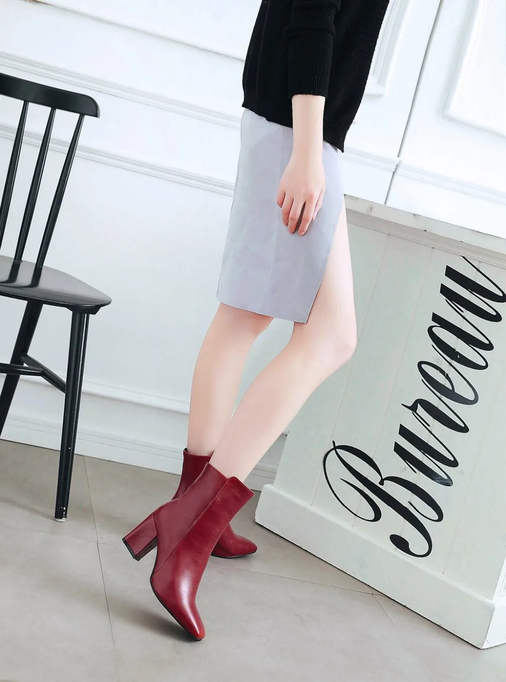 Women Side Zipper Mid-Heel Ankle Boots – Winter Casual Shoes