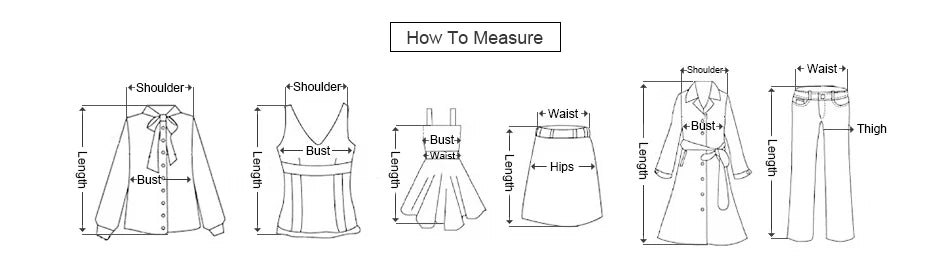 How to measure clothing sizes including bust, waist, hips, and shoulder dimensions.