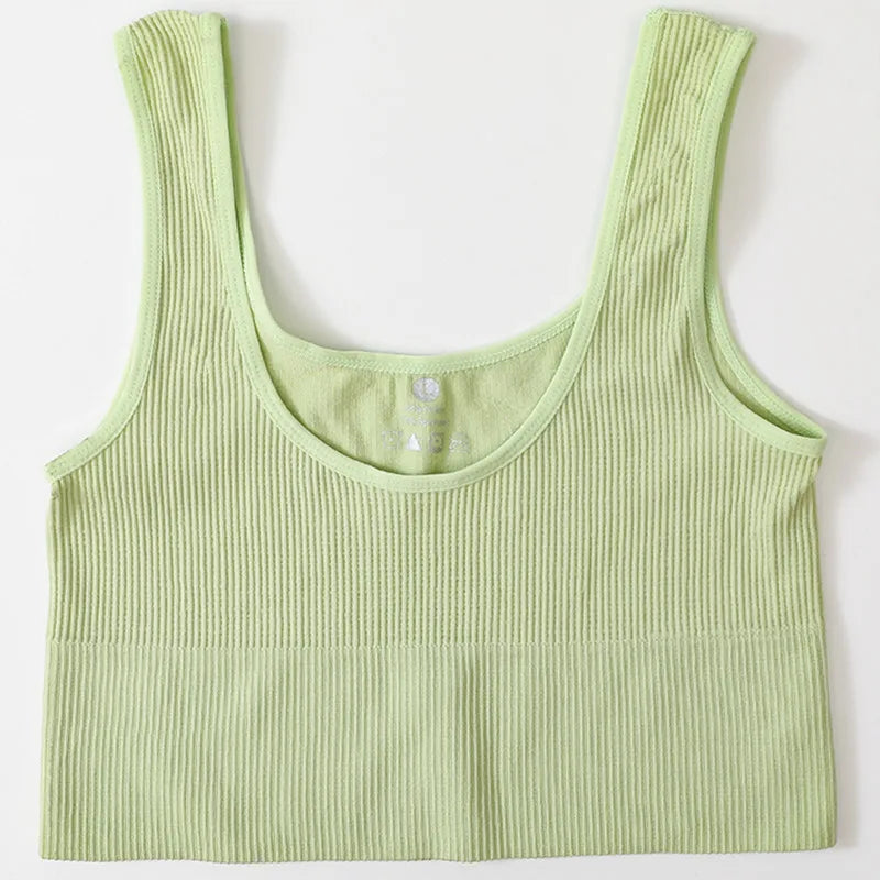 RibSculpt™ seamless ribbed camisole in light green, designed for women's fitness and casual wear.