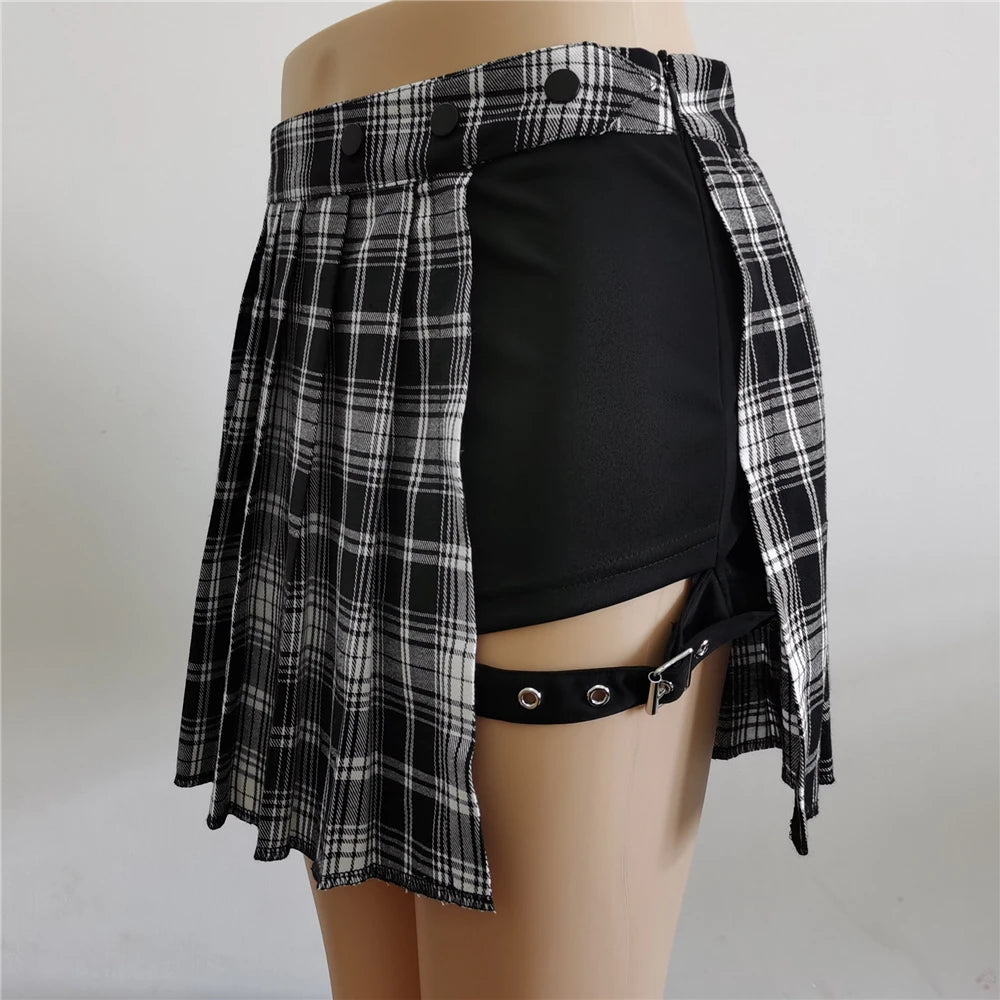 Women Plaid Gothic Half Skirt
