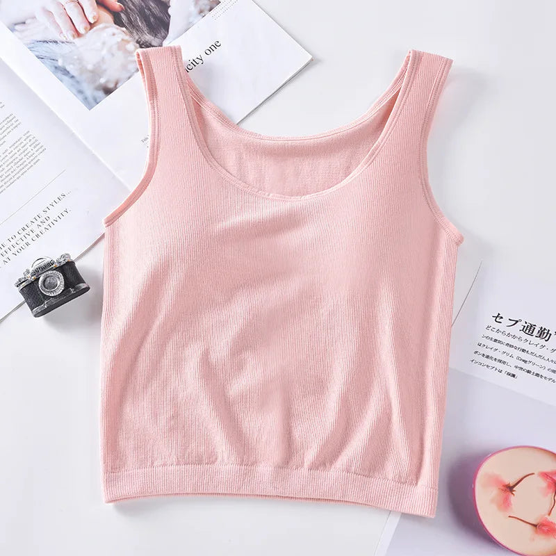 KnitMuse™ sexy knitted padded camisole in soft pink, perfect summer lingerie vest for women.