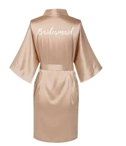 Rose gold satin silk robe for bridesmaids with elegant embroidery, perfect for bridal parties and special occasions.