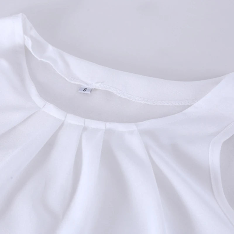 Women Chiffon Sleeveless Round Neck Blouse