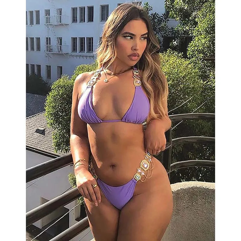 Rhinestone Solid Bikini