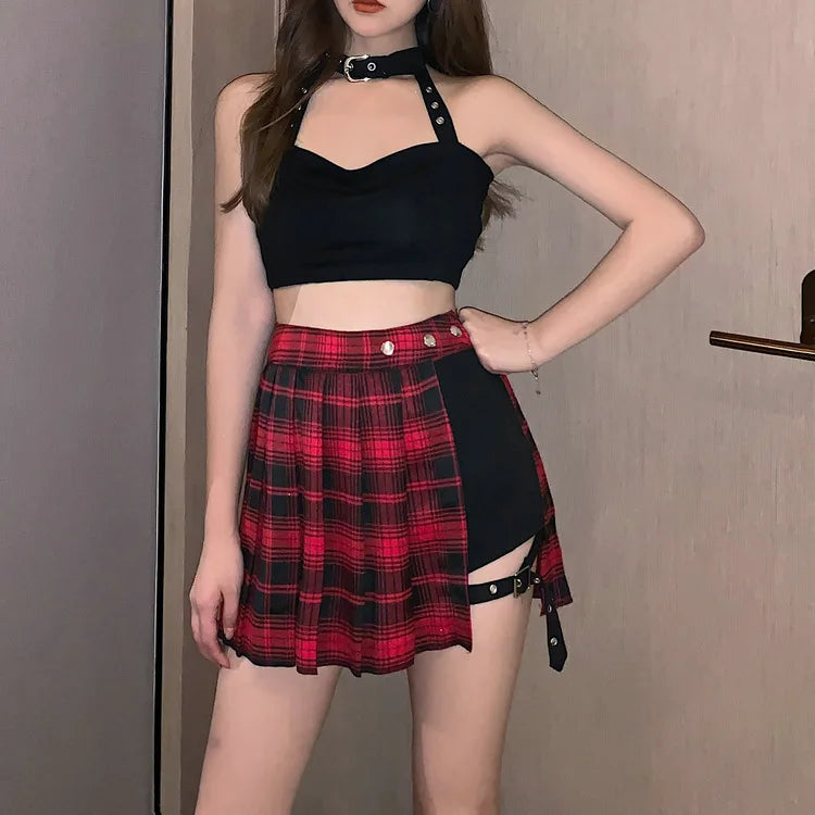 Women Plaid Gothic Half Skirt