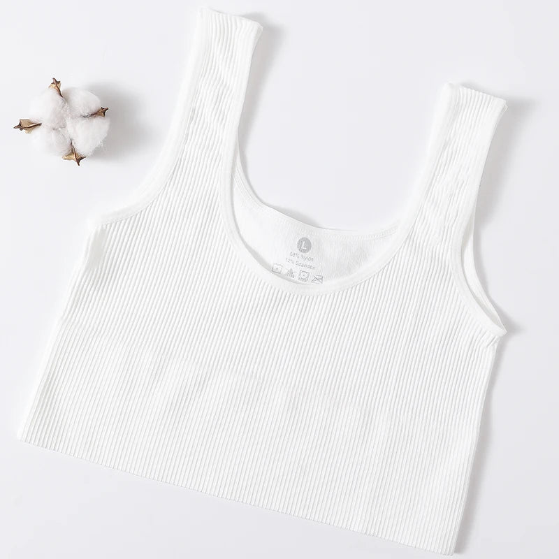 RibSculpt™ seamless ribbed camisole in white, ideal for fitness and summer wear.