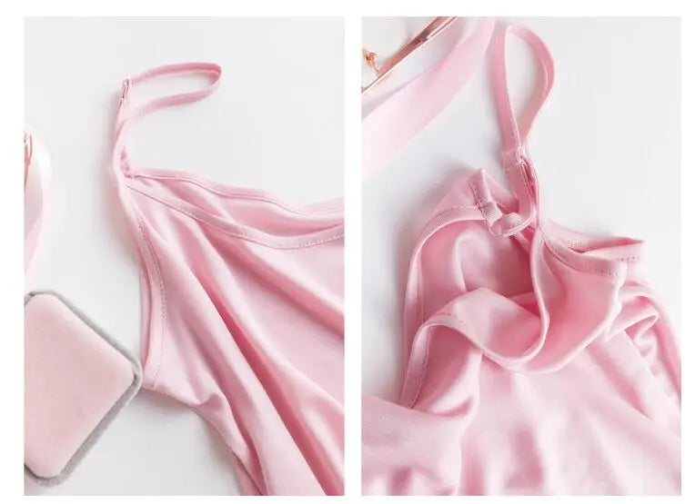 HalterSilk™ U-Neck Mulberry Silk Cami in pink, featuring solid straps and lightweight fabric for summer wear.