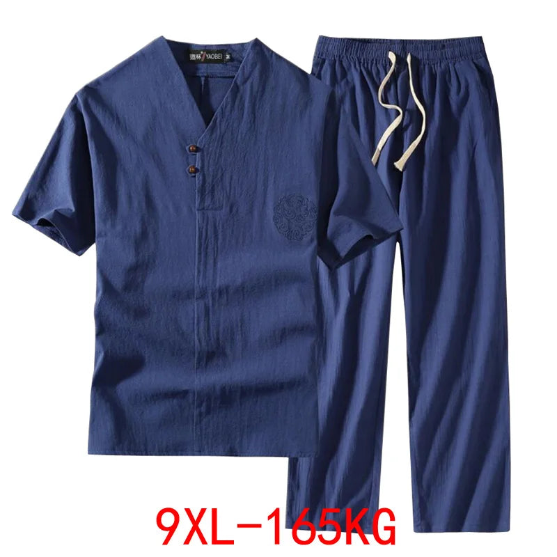 Men's Plus Size Linen Tracksuit Set