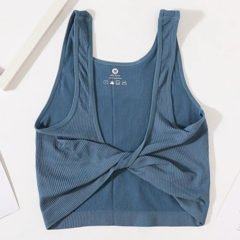 DeepVibe™ seamless ribbed crop top in blue, perfect for streetwear and casual styling.