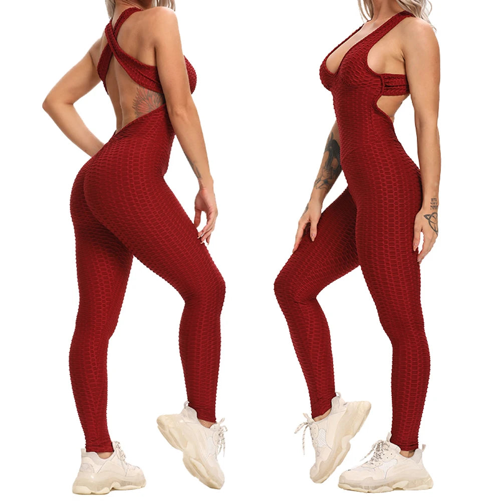 FlexFemme™ – Backless Halter Fitness Jumpsuit (Breathable, Sculpting & Supportive)