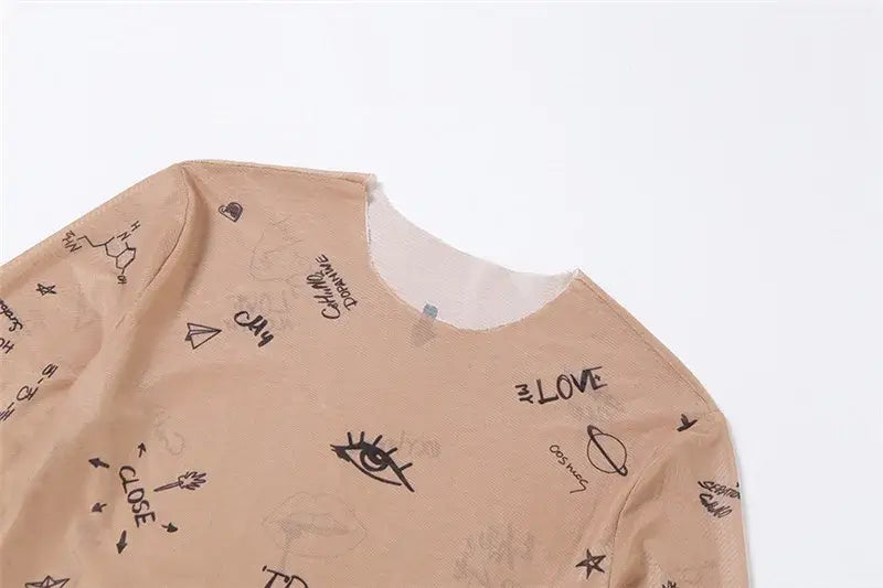 Women Slim Long Sleeve Print Bodysuit