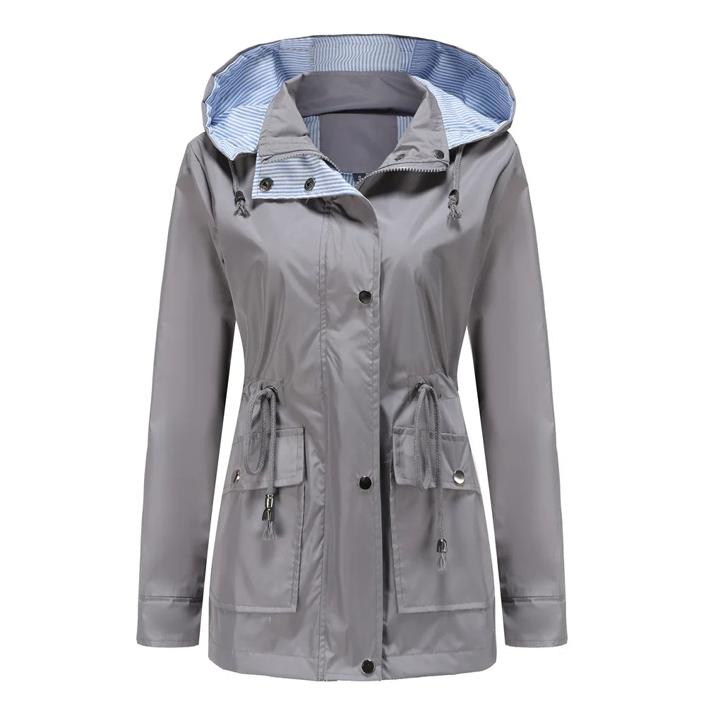 Purple Hooded Waterproof Women's Jacket – Spring Office Outerwear