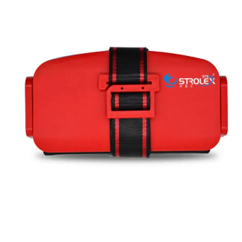 Red portable baby car seat safety device with buckle, designed for children aged 1-6 years, no harmful chemicals.