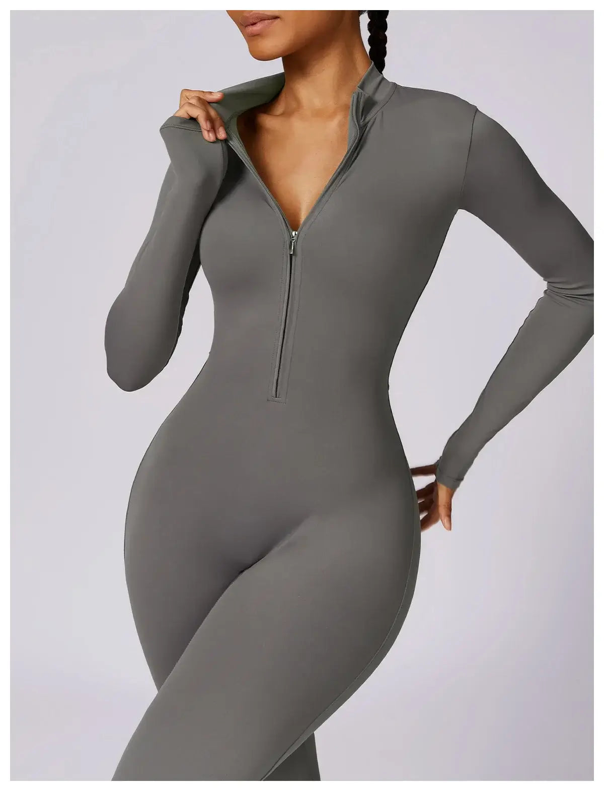 Women Fitness Zipper Long Sleeve Jumpsuit