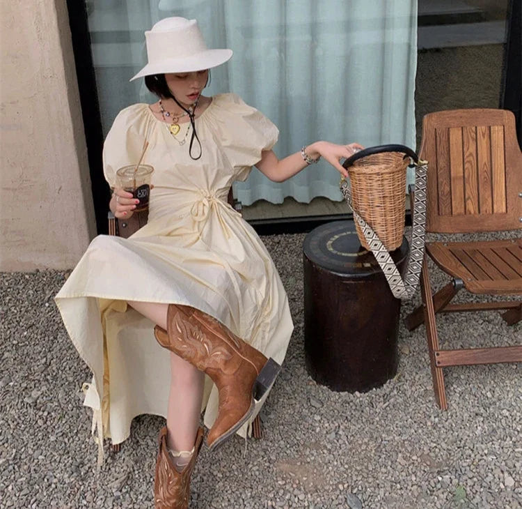 Women Mid Calf Boots Rose Embroidery Leather