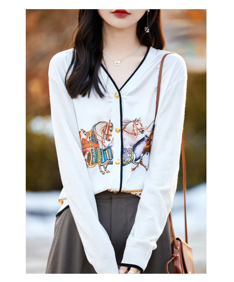 Women's Silk Print Wool Cardigan