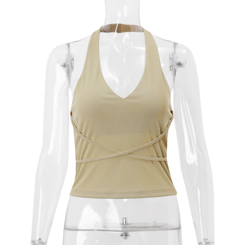 Korean Fashion Backless Halter Crop Tank
