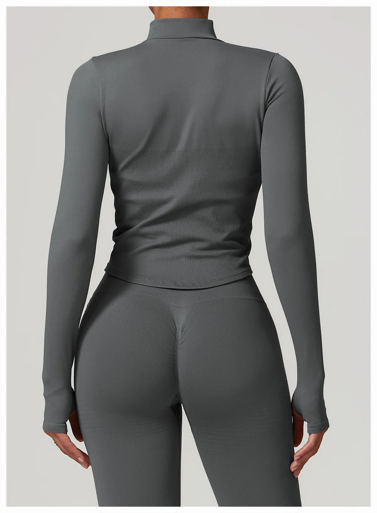 Ribbed Women's Yoga Jacket – Long Sleeve Standing Collar Fitness Top