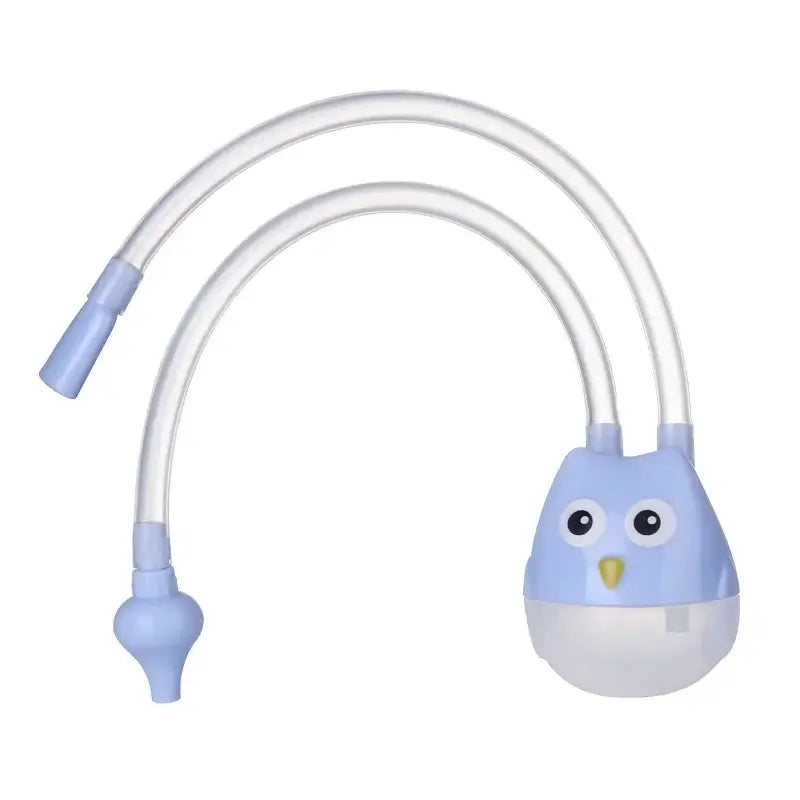 Baby nose cleaner sucker tool in blue with owl design, featuring two tubes for easy nasal suction for infants.