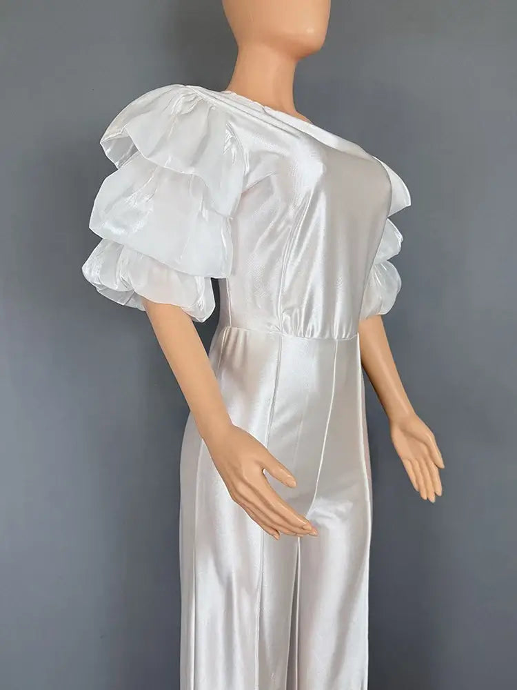 Women Satin Puff Sleeve Party Jumpsuit