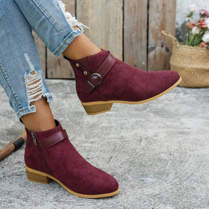 Women Retro Suede Chelsea Ankle Boots – Side Zipper Short Boots