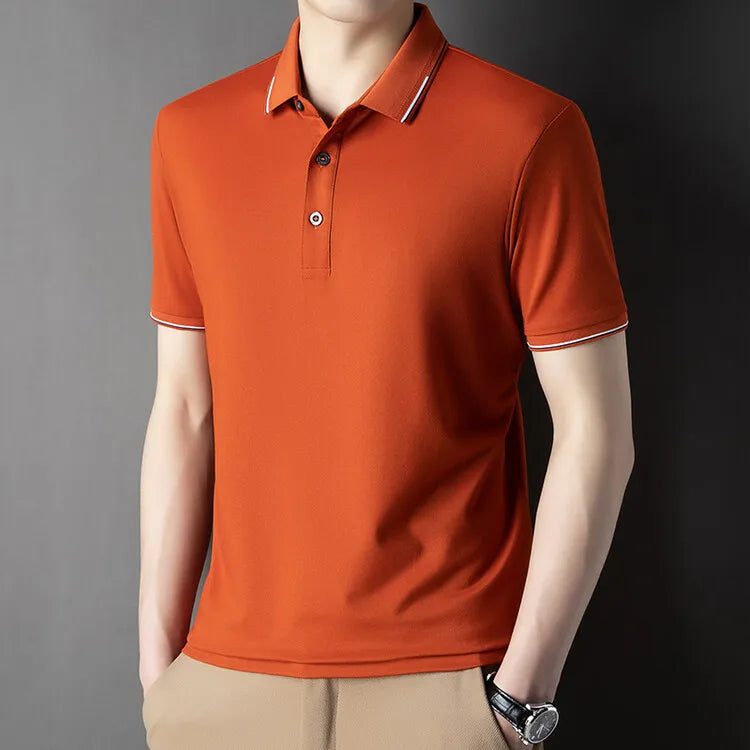 Men Luxury Silk Cotton Polo Shirt