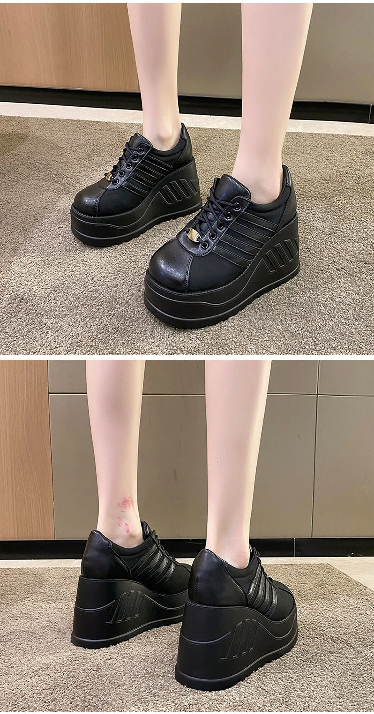 Women’s Pumps Round Head Lace-Up Leisure Heels