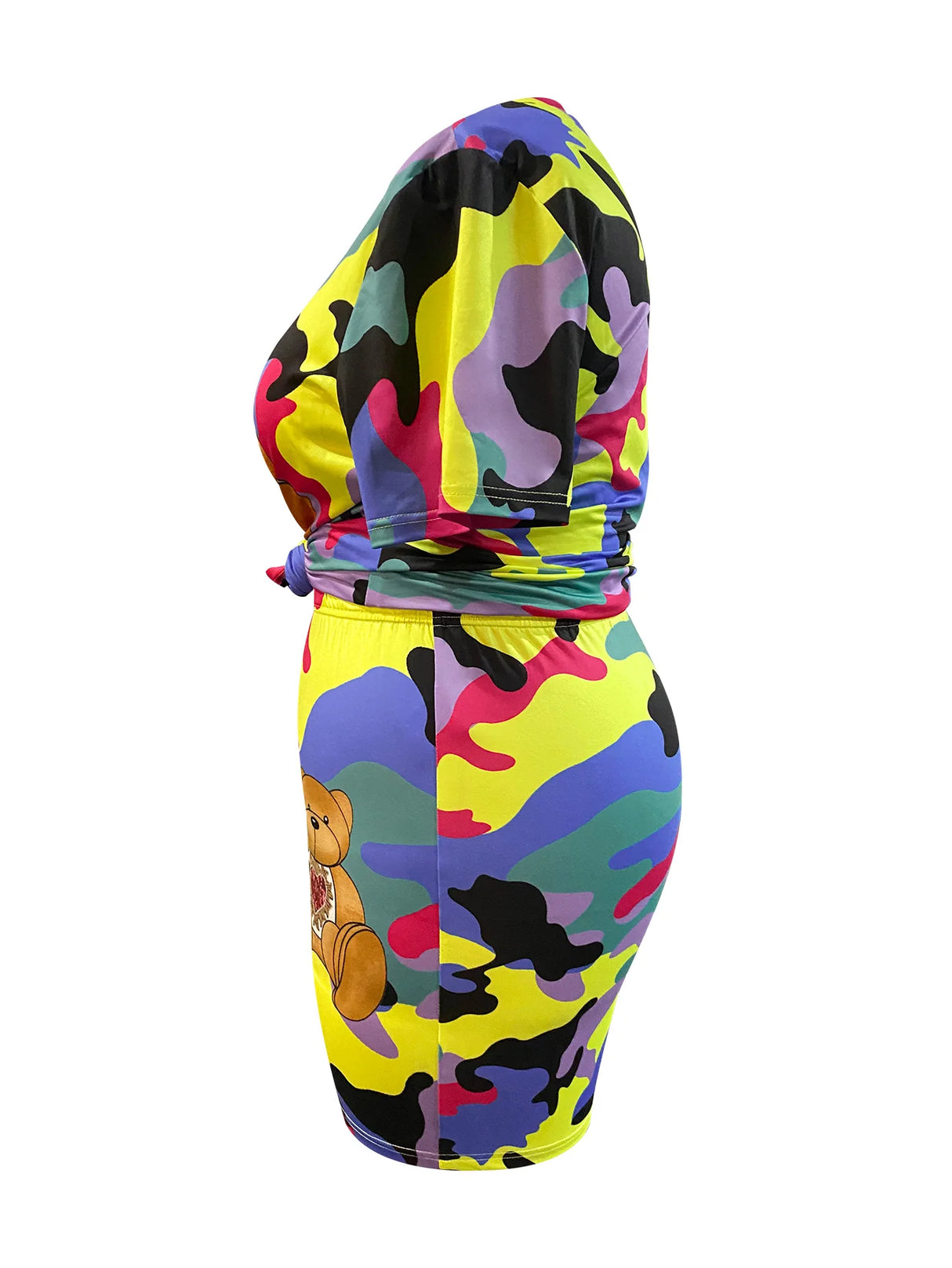 Camo Print Plus Size Shorts Set