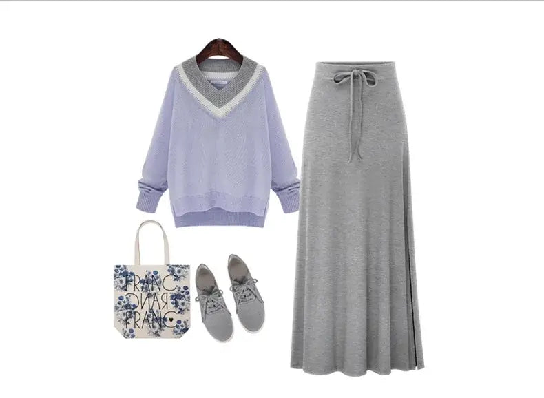 Women Knit Split Long A-Line Skirt