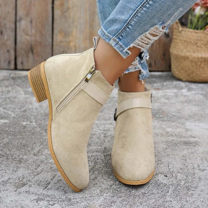 Women Retro Suede Chelsea Ankle Boots – Side Zipper Short Boots